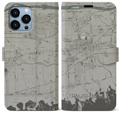 【田主丸（福岡県）】地図柄iPhoneケース（手帳タイプ）モノトーン・iPhone 13 Pro Max 用