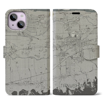 【田主丸（福岡県）】地図柄iPhoneケース（手帳タイプ）モノトーン・iPhone 14 用
