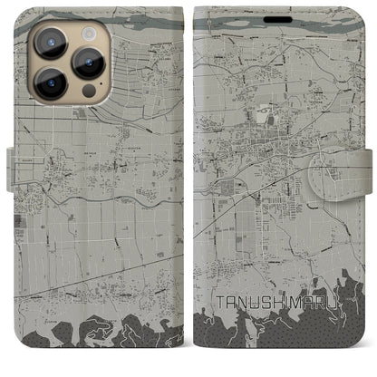 【田主丸（福岡県）】地図柄iPhoneケース（手帳タイプ）モノトーン・iPhone 14 Pro Max 用