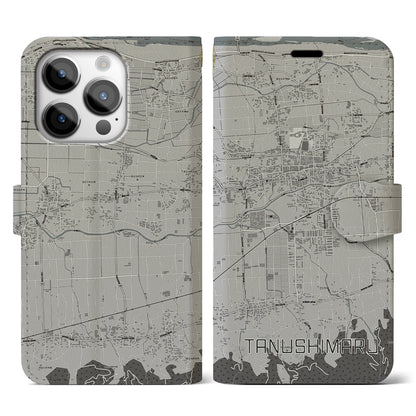【田主丸（福岡県）】地図柄iPhoneケース（手帳タイプ）モノトーン・iPhone 14 Pro 用
