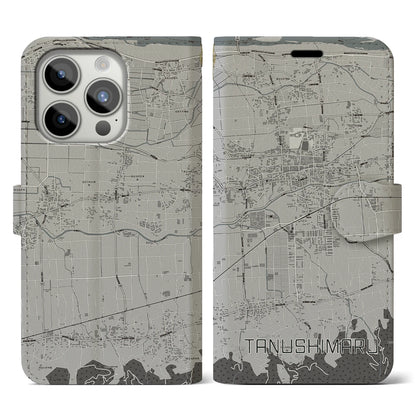 【田主丸（福岡県）】地図柄iPhoneケース（手帳タイプ）モノトーン・iPhone 15 Pro 用
