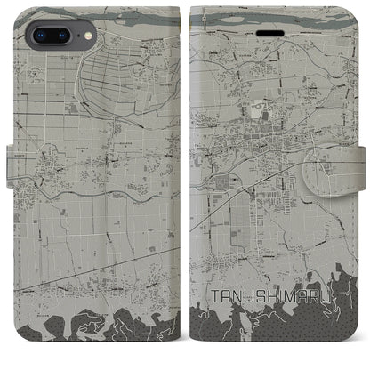 【田主丸（福岡県）】地図柄iPhoneケース（手帳タイプ）モノトーン・iPhone 8Plus /7Plus / 6sPlus / 6Plus 用