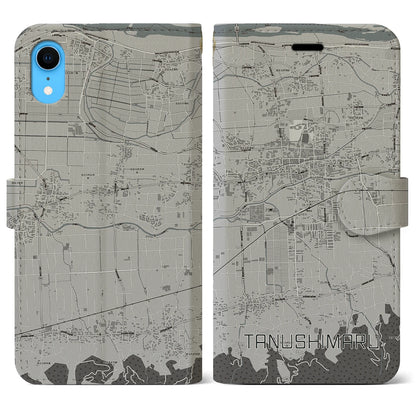 【田主丸（福岡県）】地図柄iPhoneケース（手帳タイプ）モノトーン・iPhone XR 用