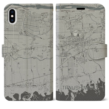 【田主丸（福岡県）】地図柄iPhoneケース（手帳タイプ）モノトーン・iPhone XS Max 用