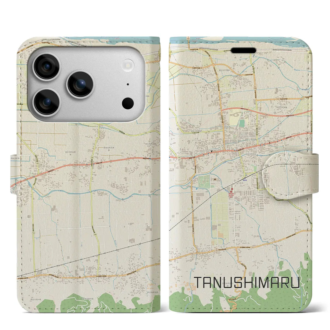 【田主丸（福岡県）】地図柄iPhoneケース（手帳タイプ）モノトーン・iPhone 17 Pro Max 用