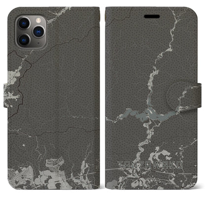 【丹沢湖（神奈川県）】地図柄iPhoneケース（手帳タイプ）モノトーン・iPhone 11 Pro Max 用