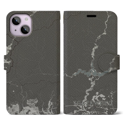 【丹沢湖（神奈川県）】地図柄iPhoneケース（手帳タイプ）モノトーン・iPhone 14 用