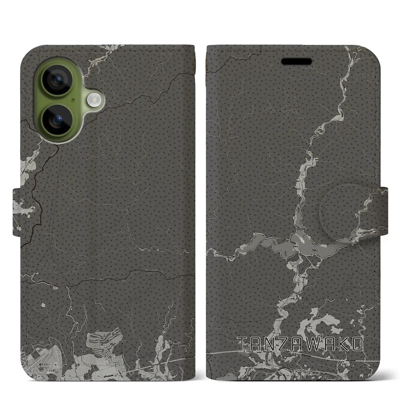 【丹沢湖（神奈川県）】地図柄iPhoneケース（手帳タイプ）