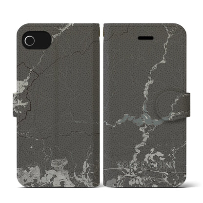 【丹沢湖（神奈川県）】地図柄iPhoneケース（手帳タイプ）モノトーン・iPhone SE（第3 / 第2世代） / 8 / 7 / 6s / 6 用