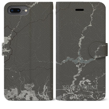 【丹沢湖（神奈川県）】地図柄iPhoneケース（手帳タイプ）モノトーン・iPhone 8Plus /7Plus / 6sPlus / 6Plus 用