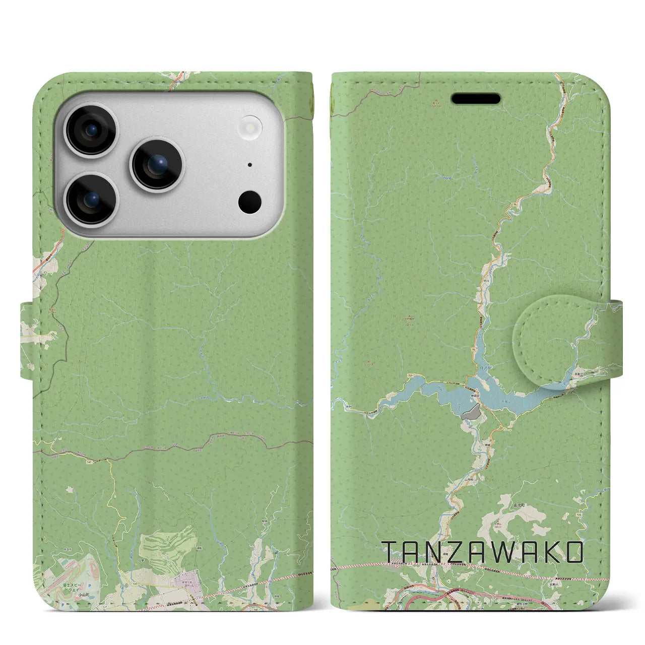 【丹沢湖（神奈川県）】地図柄iPhoneケース（手帳タイプ）