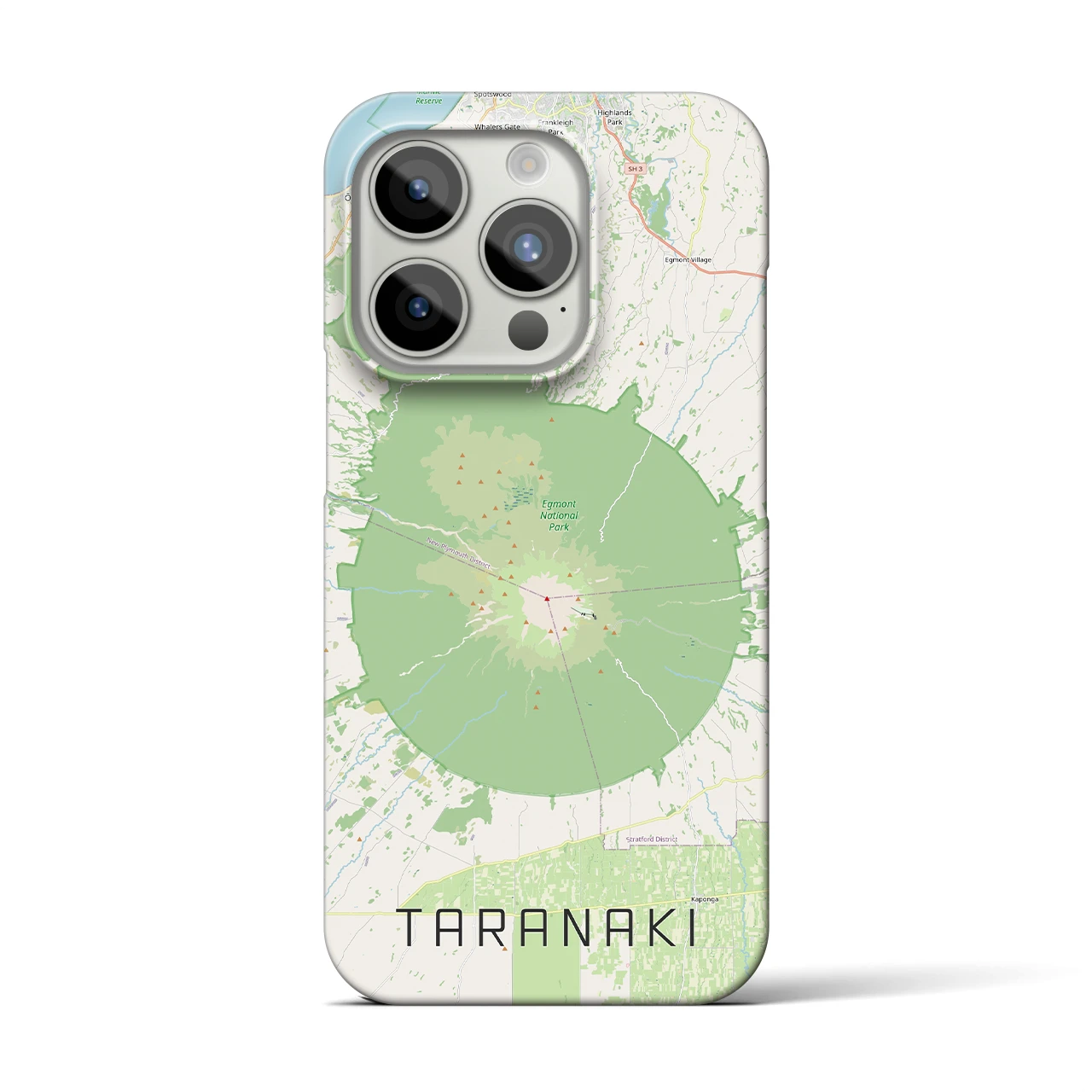 【タラナキ山（ニュージーランド）】地図柄iPhoneケース（バックカバータイプ）ナチュラル・iPhone 15 Pro 用