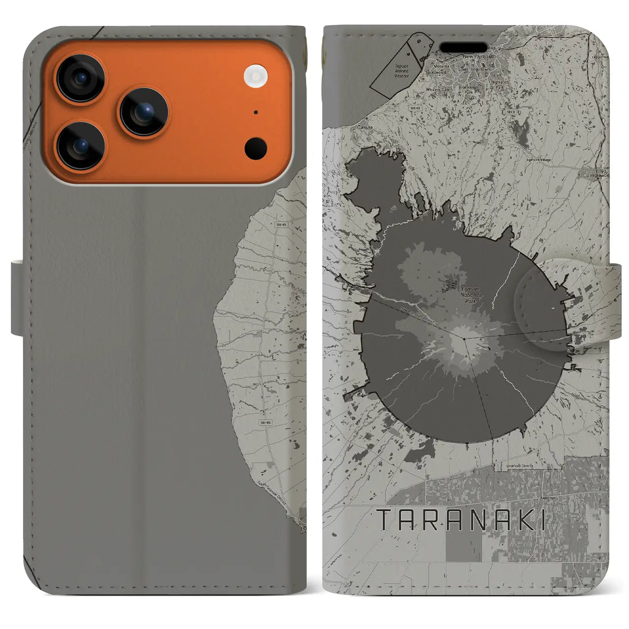 【タラナキ山（ニュージーランド）】地図柄iPhoneケース（手帳タイプ）