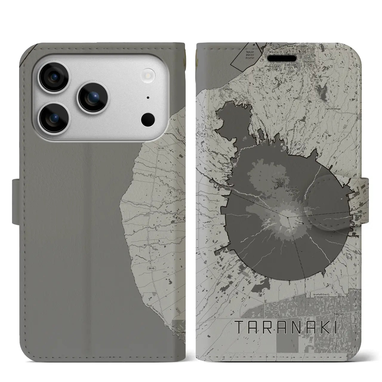 【タラナキ山（ニュージーランド）】地図柄iPhoneケース（手帳タイプ）