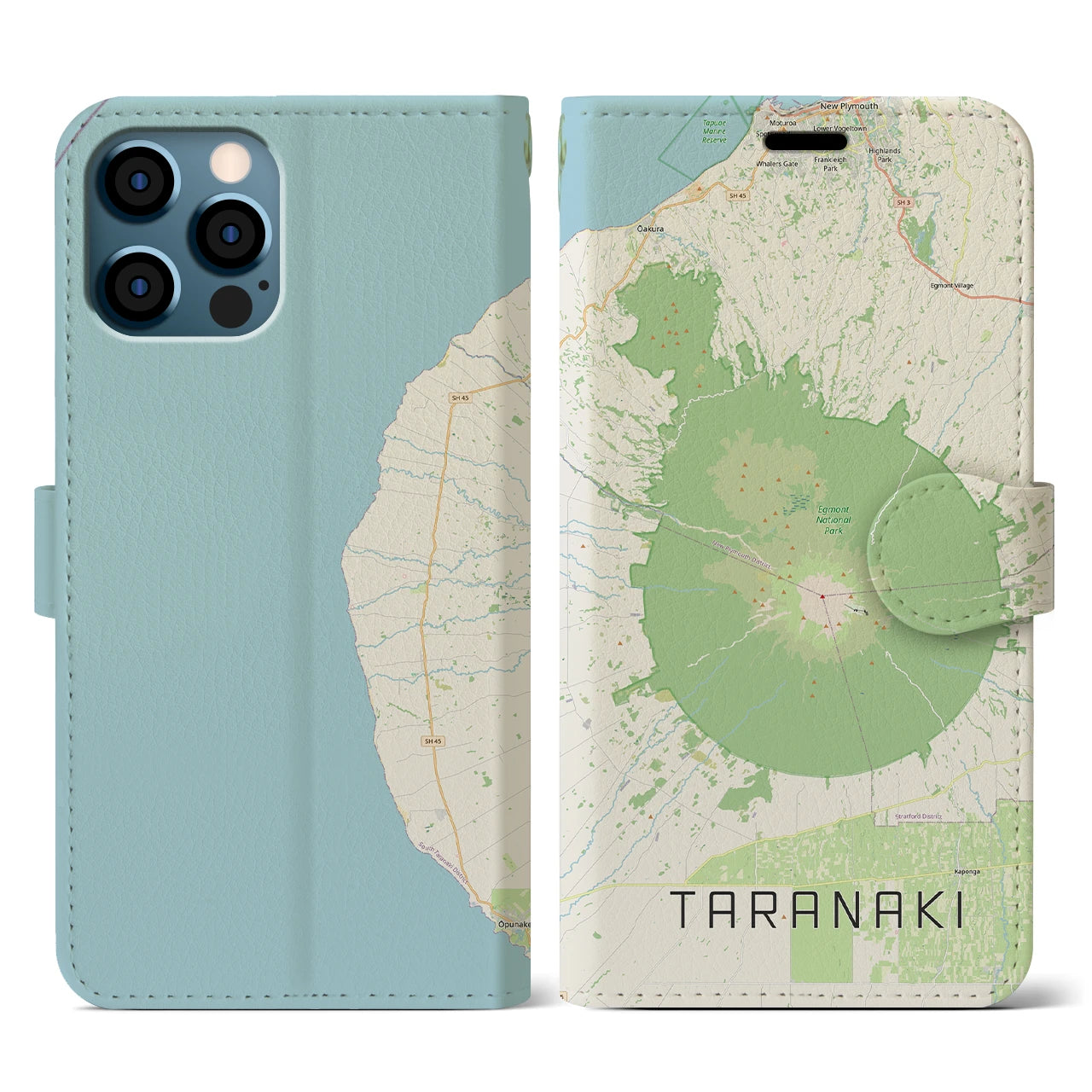 【タラナキ山（ニュージーランド）】地図柄iPhoneケース（手帳タイプ）ナチュラル・iPhone 12 / 12 Pro 用