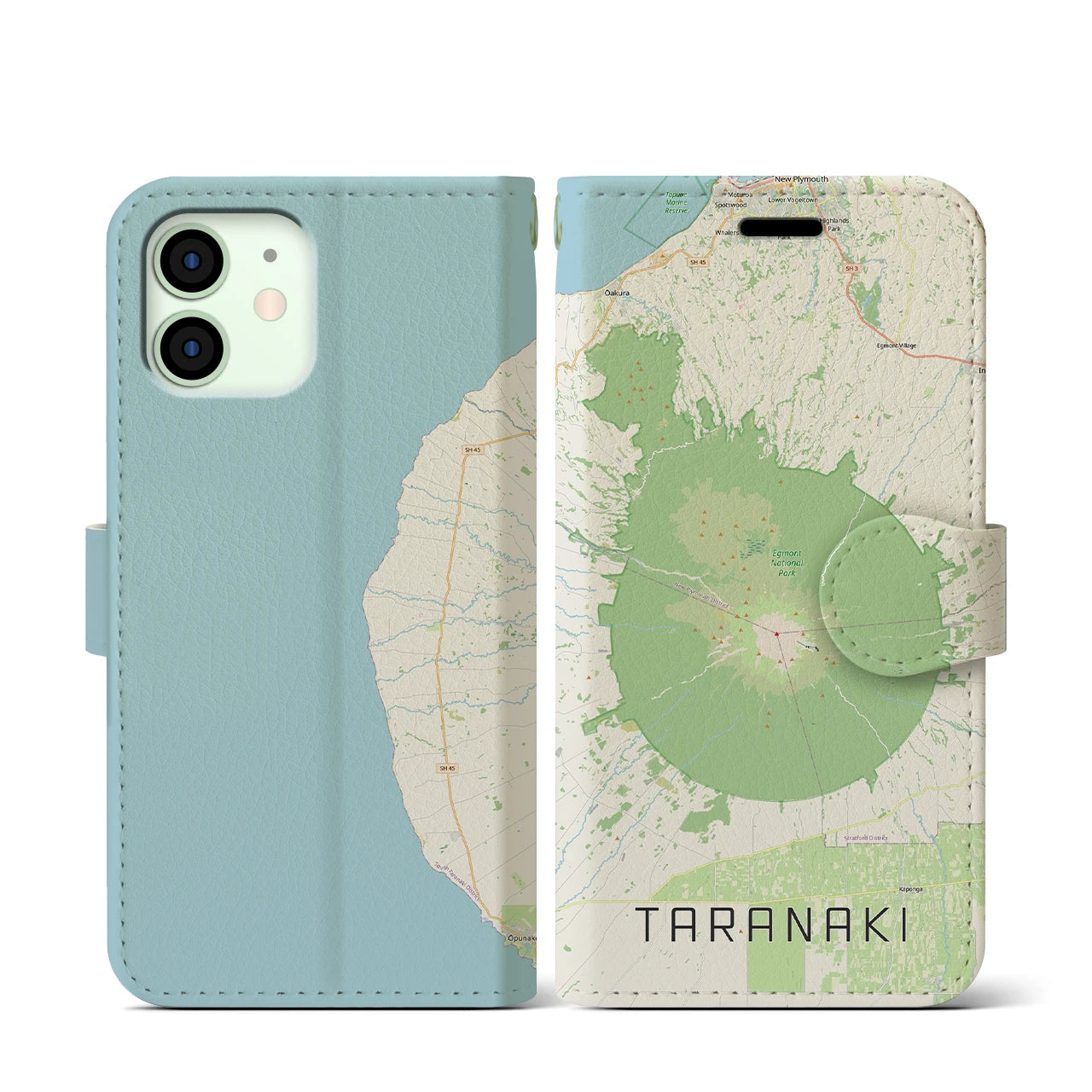 【タラナキ山（ニュージーランド）】地図柄iPhoneケース（手帳タイプ）ナチュラル・iPhone 12 mini 用