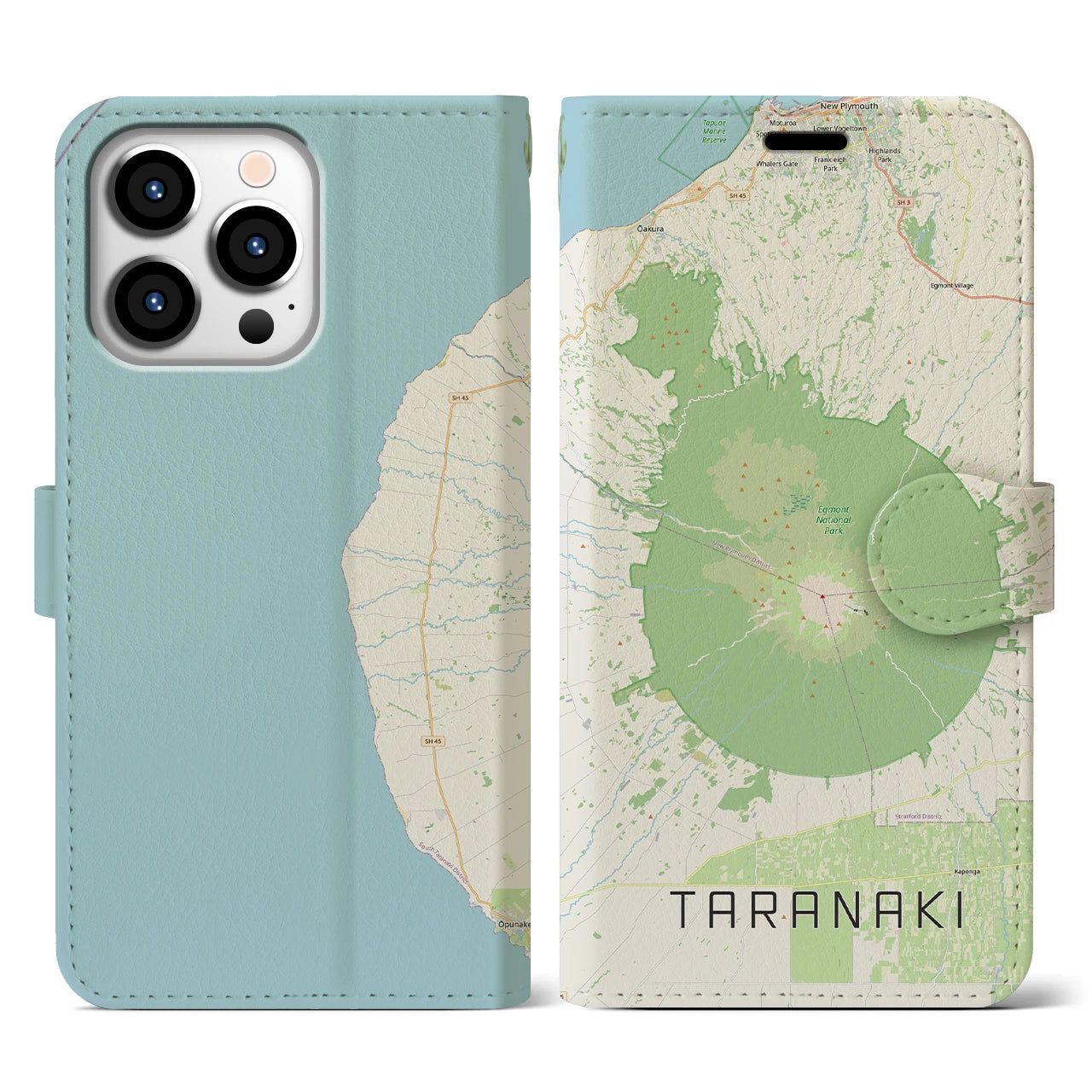 【タラナキ山（ニュージーランド）】地図柄iPhoneケース（手帳タイプ）ナチュラル・iPhone 13 Pro 用