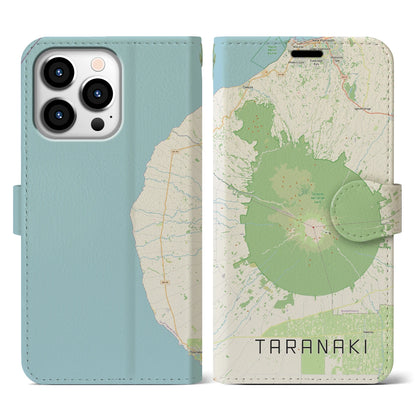 【タラナキ山（ニュージーランド）】地図柄iPhoneケース（手帳タイプ）ナチュラル・iPhone 13 Pro 用