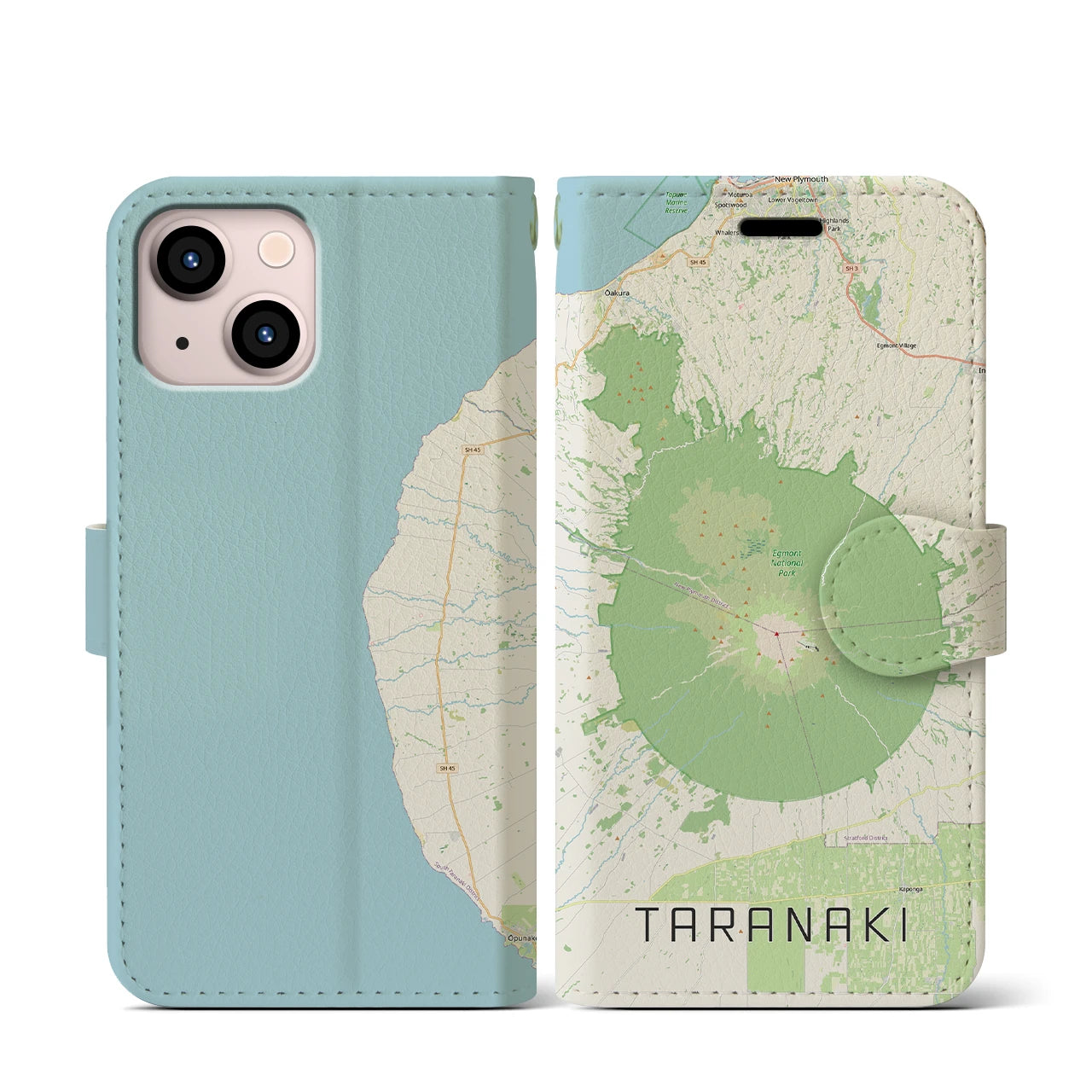 【タラナキ山（ニュージーランド）】地図柄iPhoneケース（手帳タイプ）ナチュラル・iPhone 13 mini 用