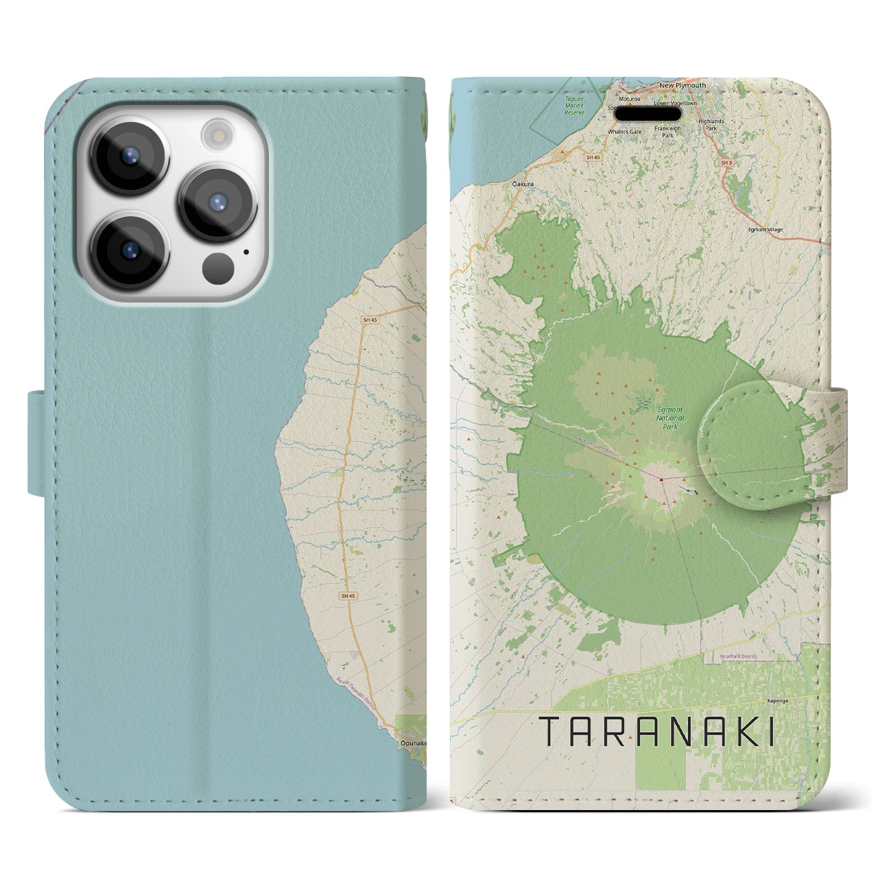 【タラナキ山（ニュージーランド）】地図柄iPhoneケース（手帳タイプ）ナチュラル・iPhone 14 Pro 用