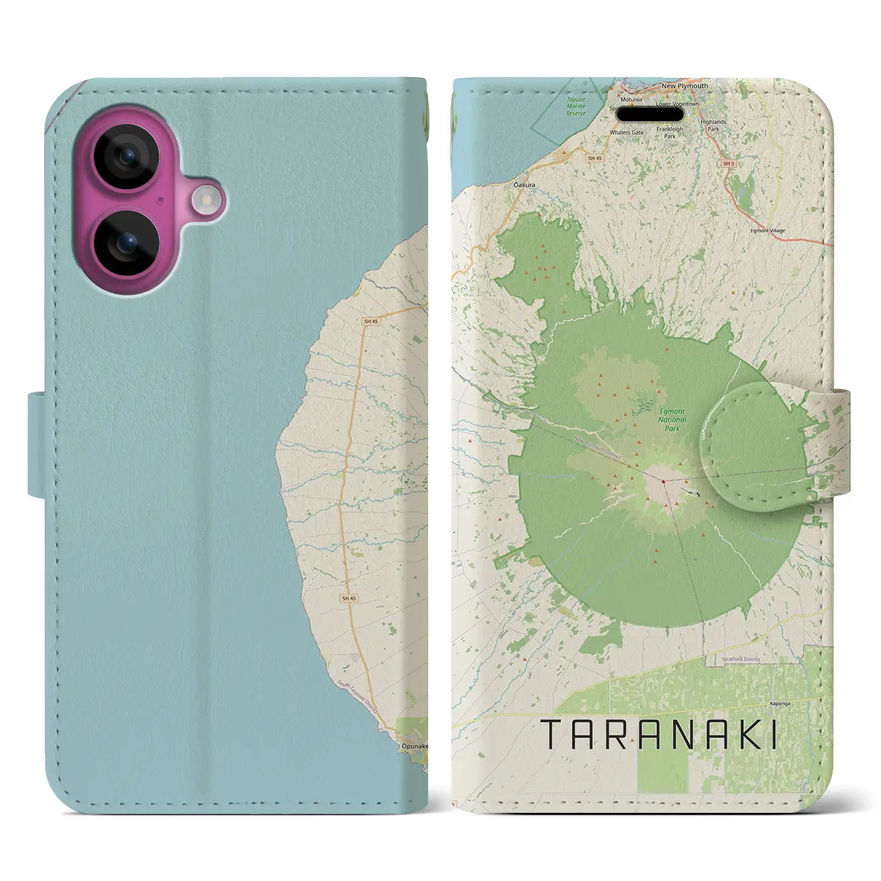 【タラナキ山（ニュージーランド）】地図柄iPhoneケース（手帳タイプ）ナチュラル・iPhone 16 Pro 用