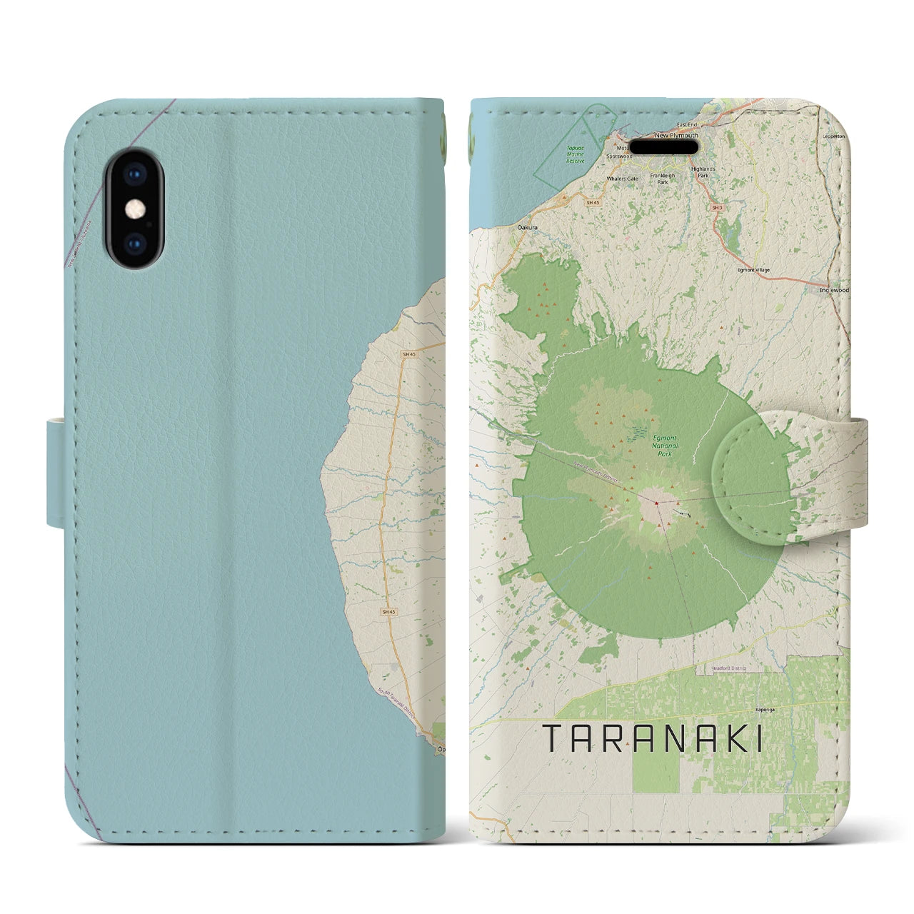 【タラナキ山（ニュージーランド）】地図柄iPhoneケース（手帳タイプ）ナチュラル・iPhone XS / X 用