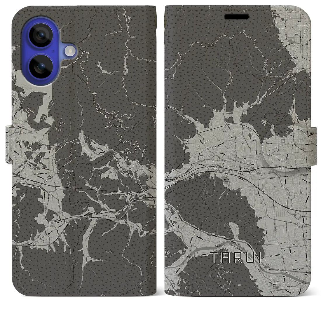 【垂井(岐阜県)】地図柄iPhoneケース(手帳タイプ)モノトーン・iPhone 16 Pro Max 用