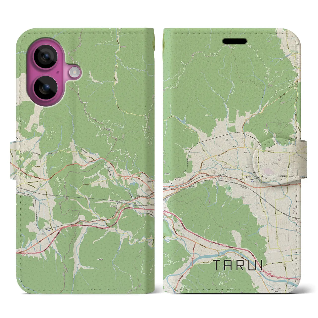 【垂井（岐阜県）】地図柄iPhoneケース（手帳タイプ）ナチュラル・iPhone 16 Pro 用