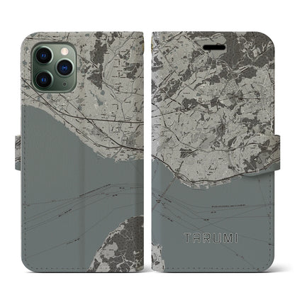 【垂水（兵庫県）】地図柄iPhoneケース（手帳タイプ）モノトーン・iPhone 11 Pro 用