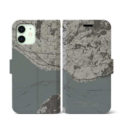 【垂水（兵庫県）】地図柄iPhoneケース（手帳タイプ）モノトーン・iPhone 12 mini 用