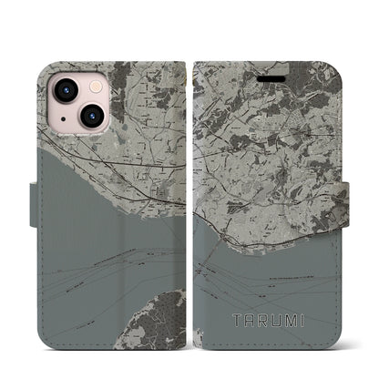 【垂水（兵庫県）】地図柄iPhoneケース（手帳タイプ）モノトーン・iPhone 13 mini 用