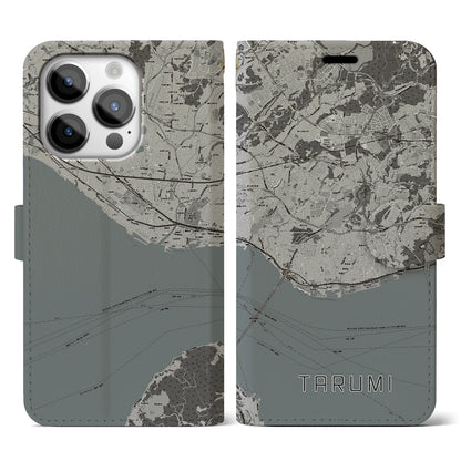 【垂水（兵庫県）】地図柄iPhoneケース（手帳タイプ）モノトーン・iPhone 14 Pro 用