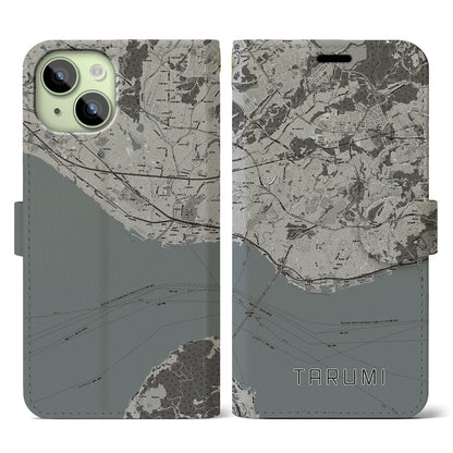 【垂水（兵庫県）】地図柄iPhoneケース（手帳タイプ）モノトーン・iPhone 15 用