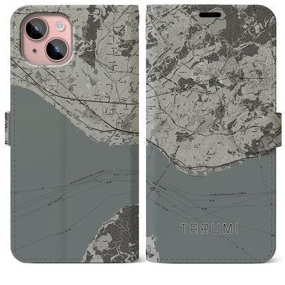 【垂水（兵庫県）】地図柄iPhoneケース（手帳タイプ）モノトーン・iPhone 15 Plus 用