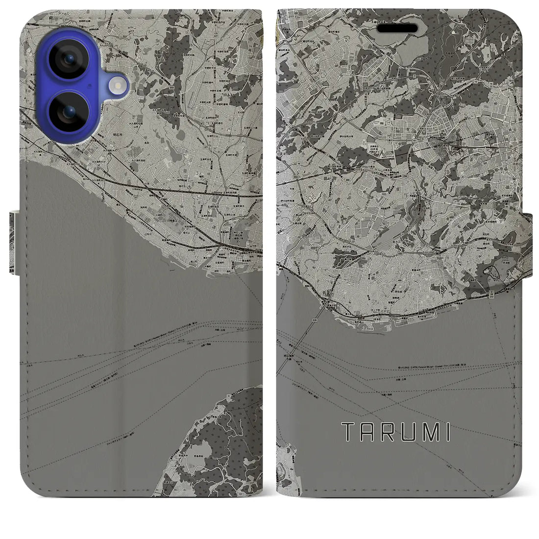 【垂水(兵庫県)】地図柄iPhoneケース(手帳タイプ)モノトーン・iPhone 16 Pro Max 用