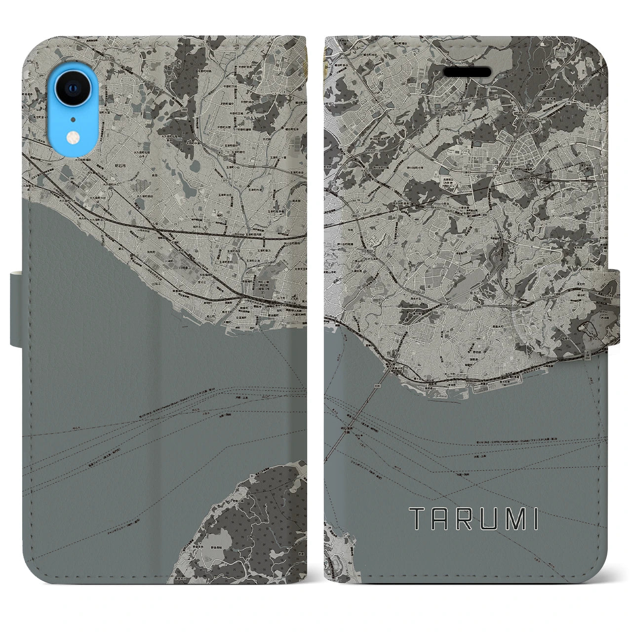 【垂水】地図柄iPhoneケース（手帳両面タイプ・モノトーン）iPhone XR 用