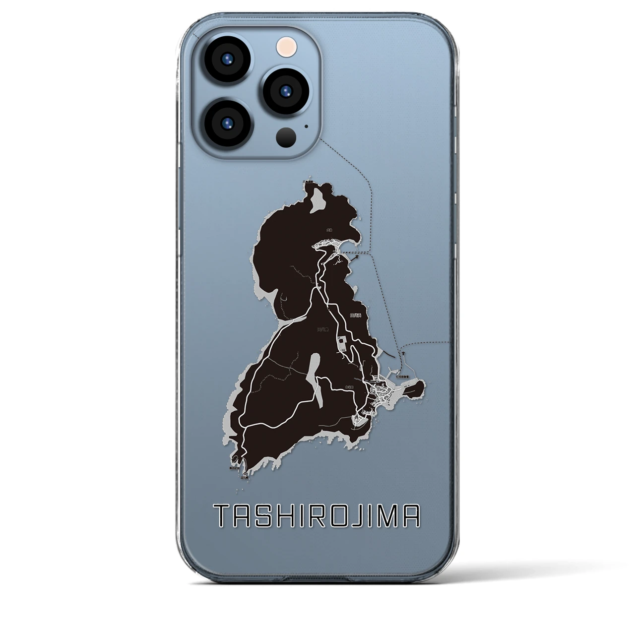 【田代島（宮城県）】地図柄iPhoneケース（クリアタイプ）モノトーン・iPhone 13 Pro Max 用