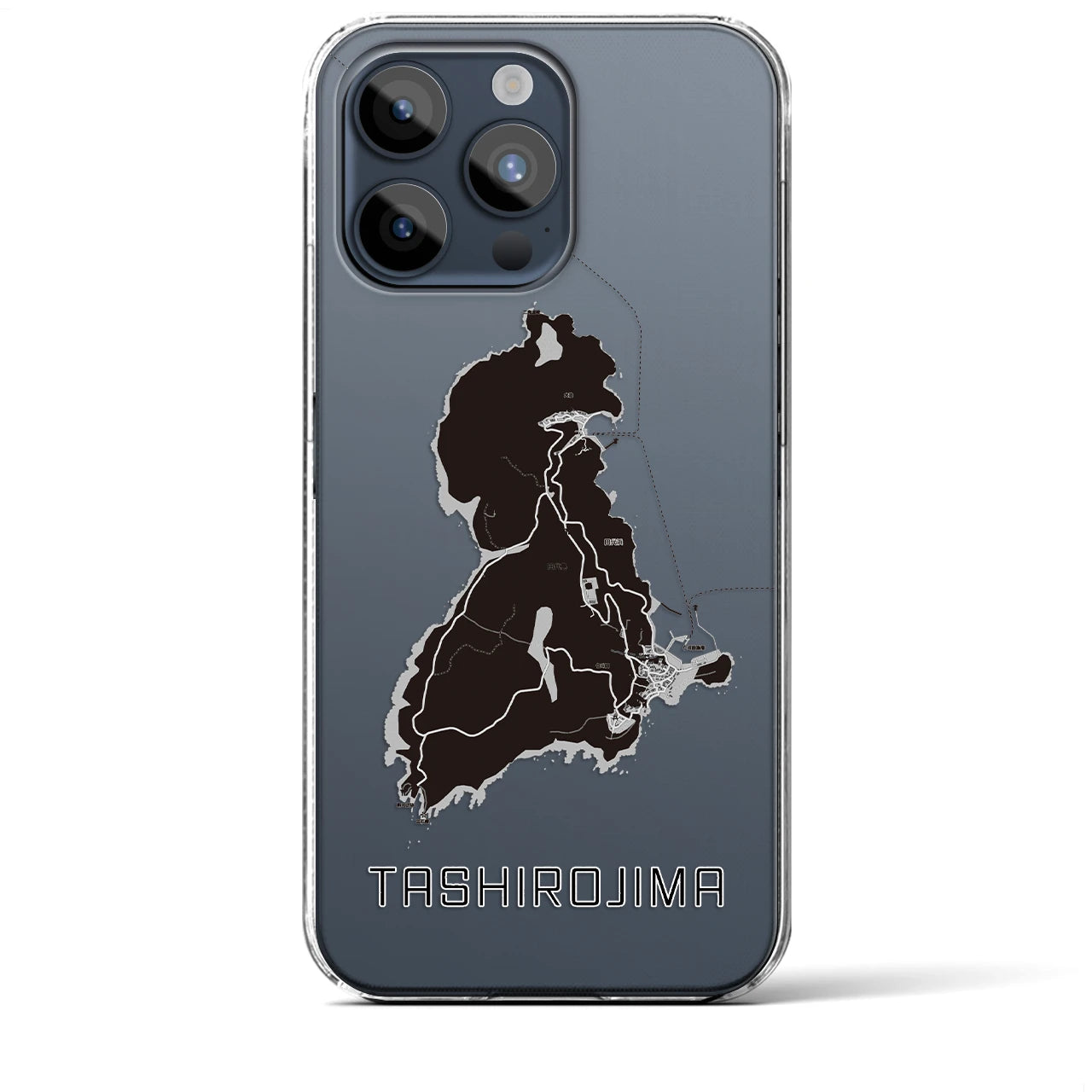 【田代島（宮城県）】地図柄iPhoneケース（クリアタイプ）モノトーン・iPhone 15 Pro Max 用