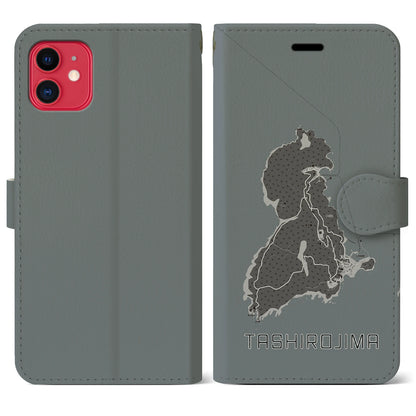 【田代島（宮城県）】地図柄iPhoneケース（手帳タイプ）モノトーン・iPhone 11 用