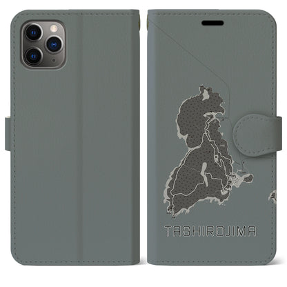 【田代島（宮城県）】地図柄iPhoneケース（手帳タイプ）モノトーン・iPhone 11 Pro Max 用