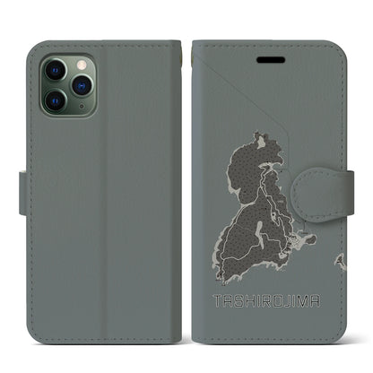 【田代島（宮城県）】地図柄iPhoneケース（手帳タイプ）モノトーン・iPhone 11 Pro 用