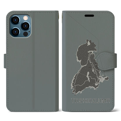 【田代島（宮城県）】地図柄iPhoneケース（手帳タイプ）モノトーン・iPhone 12 / 12 Pro 用