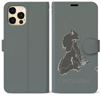 【田代島（宮城県）】地図柄iPhoneケース（手帳タイプ）モノトーン・iPhone 12 Pro Max 用