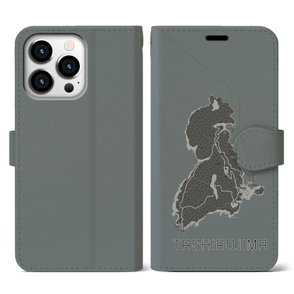 【田代島（宮城県）】地図柄iPhoneケース（手帳タイプ）モノトーン・iPhone 13 Pro 用
