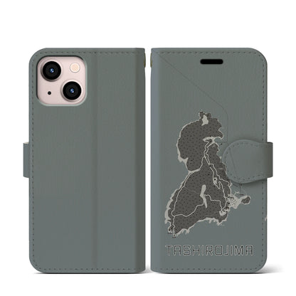 【田代島（宮城県）】地図柄iPhoneケース（手帳タイプ）モノトーン・iPhone 13 mini 用