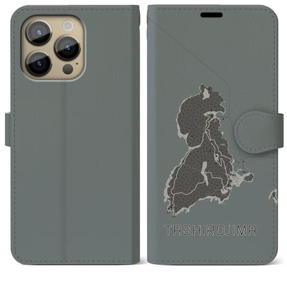 【田代島（宮城県）】地図柄iPhoneケース（手帳タイプ）モノトーン・iPhone 14 Pro Max 用