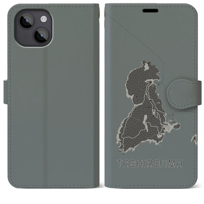 【田代島（宮城県）】地図柄iPhoneケース（手帳タイプ）モノトーン・iPhone 14 Plus 用