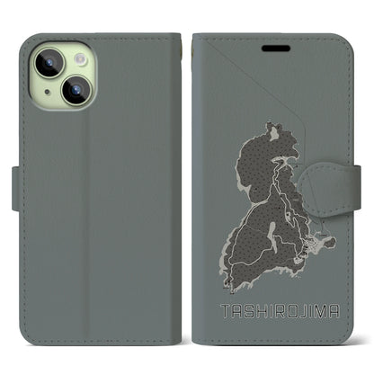 【田代島（宮城県）】地図柄iPhoneケース（手帳タイプ）モノトーン・iPhone 15 用