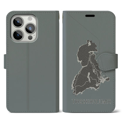 【田代島（宮城県）】地図柄iPhoneケース（手帳タイプ）モノトーン・iPhone 15 Pro 用