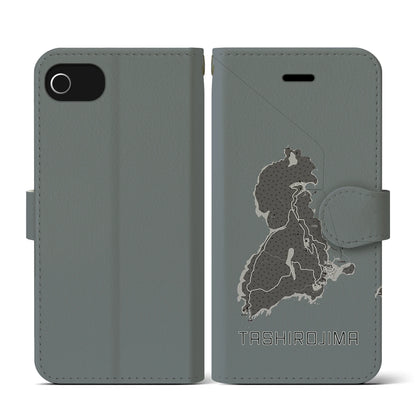 【田代島（宮城県）】地図柄iPhoneケース（手帳タイプ）モノトーン・iPhone SE（第3 / 第2世代） / 8 / 7 / 6s / 6 用